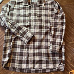 Vintage LL Bean Shirt Mens XLT Brown Plaid Button Up Heavy Flannel Shirt